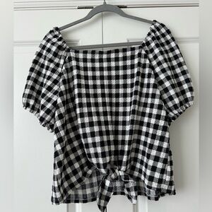 Loft tie front, black and white gingham blouse, women’s size M